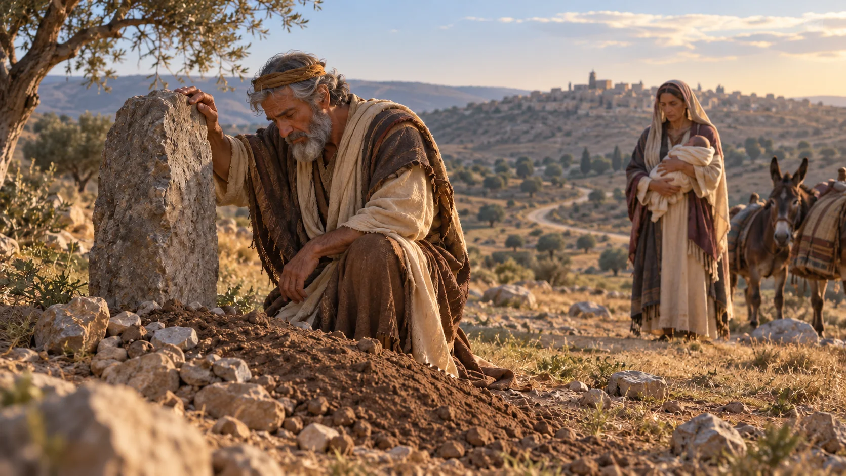 Beeld bij Genesis 35: jakob bij rachels graf