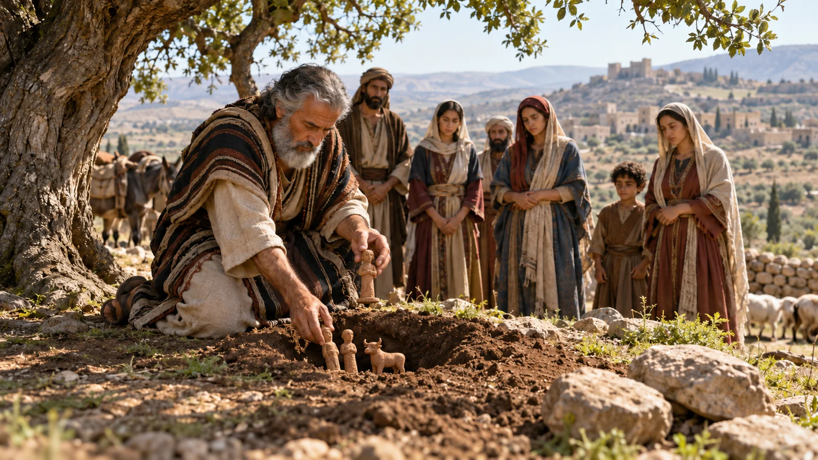 Beeld bij Genesis 35: jakob begraaft de vreemde goden