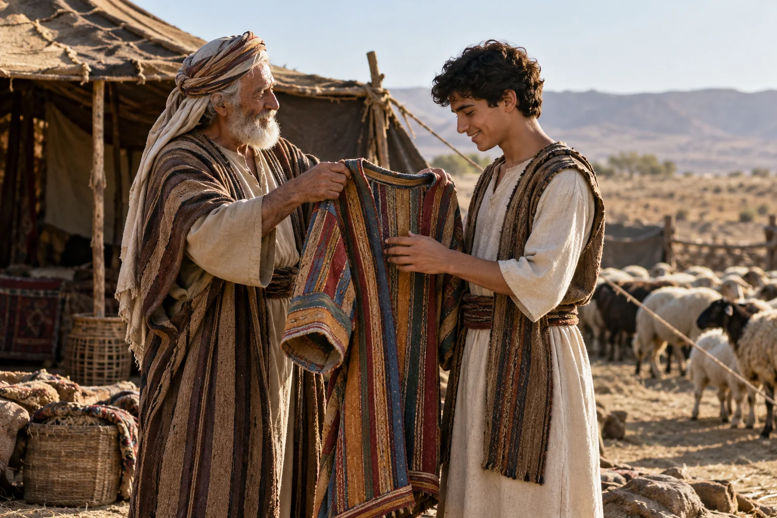 Beeld bij Genesis 37: Jakob geeft Jozef een veelkleurig gewaad