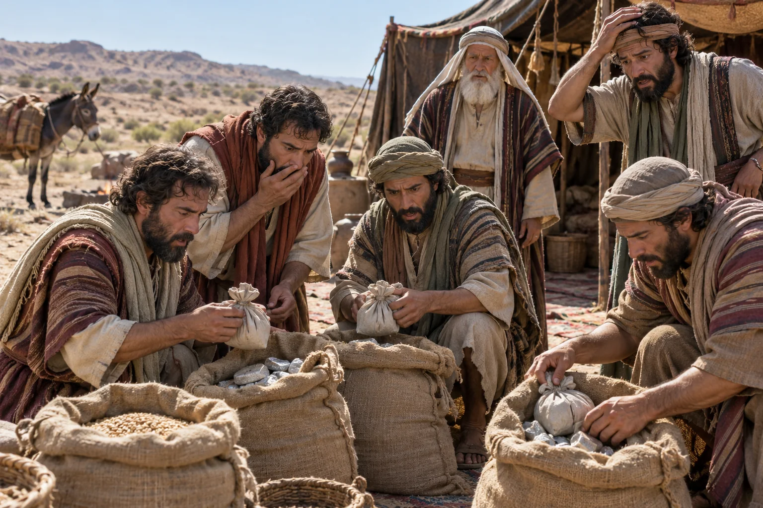Beeld bij Genesis 42: De broers vinden hun geld terug