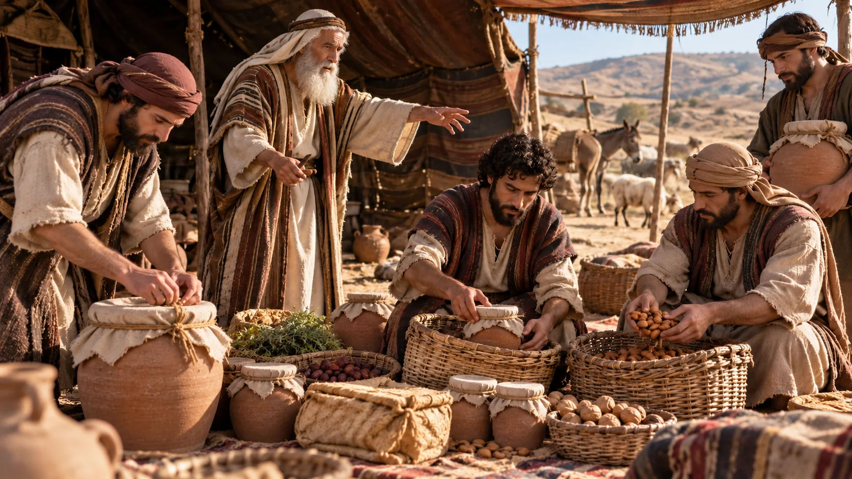 Beeld bij Genesis 43: Jakob laat geschenken inpakken