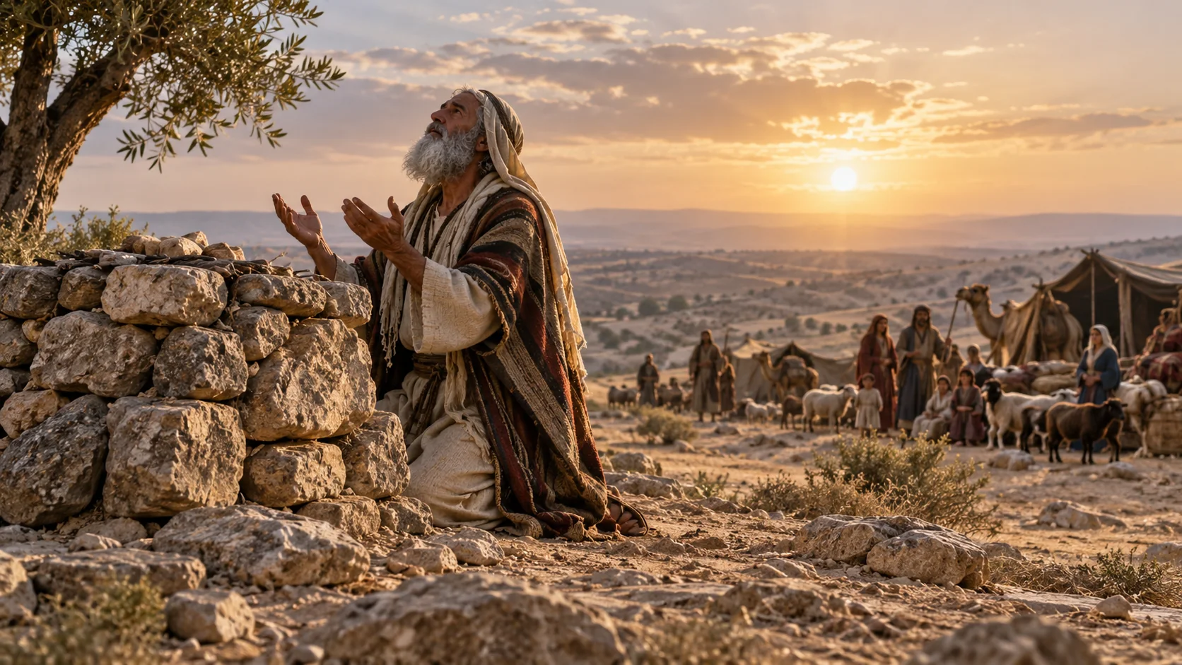 Beeld bij Genesis 46: Jakob offert bij Berseba