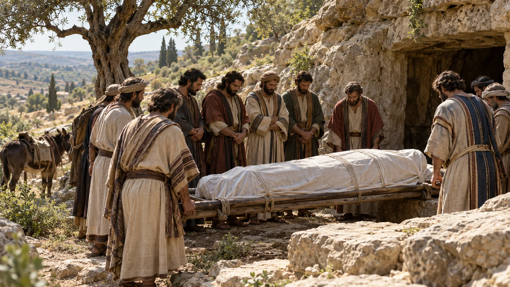 Beeld bij Genesis 50: Jakob wordt bij Machpela begraven