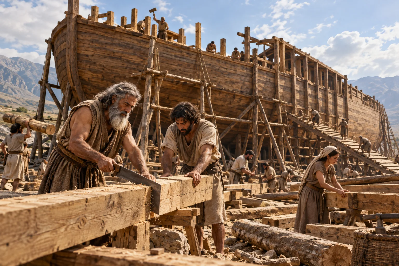 Beeld bij Genesis 6: de ark wordt gebouwd
