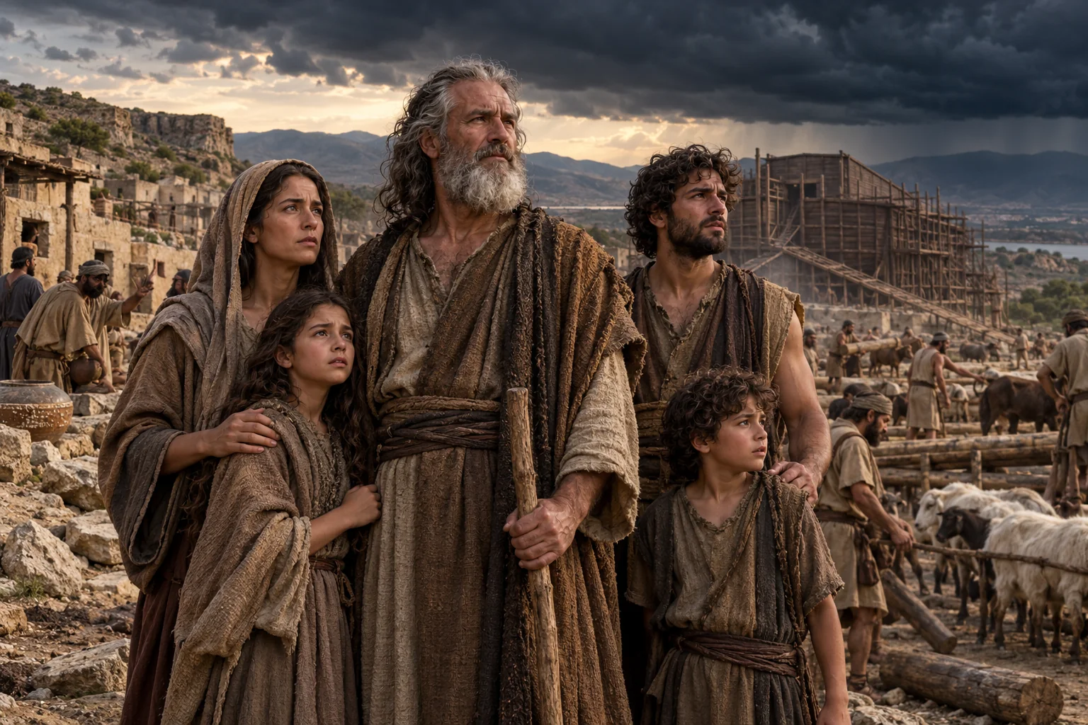 Beeld bij Genesis 6: noach en zijn gezin