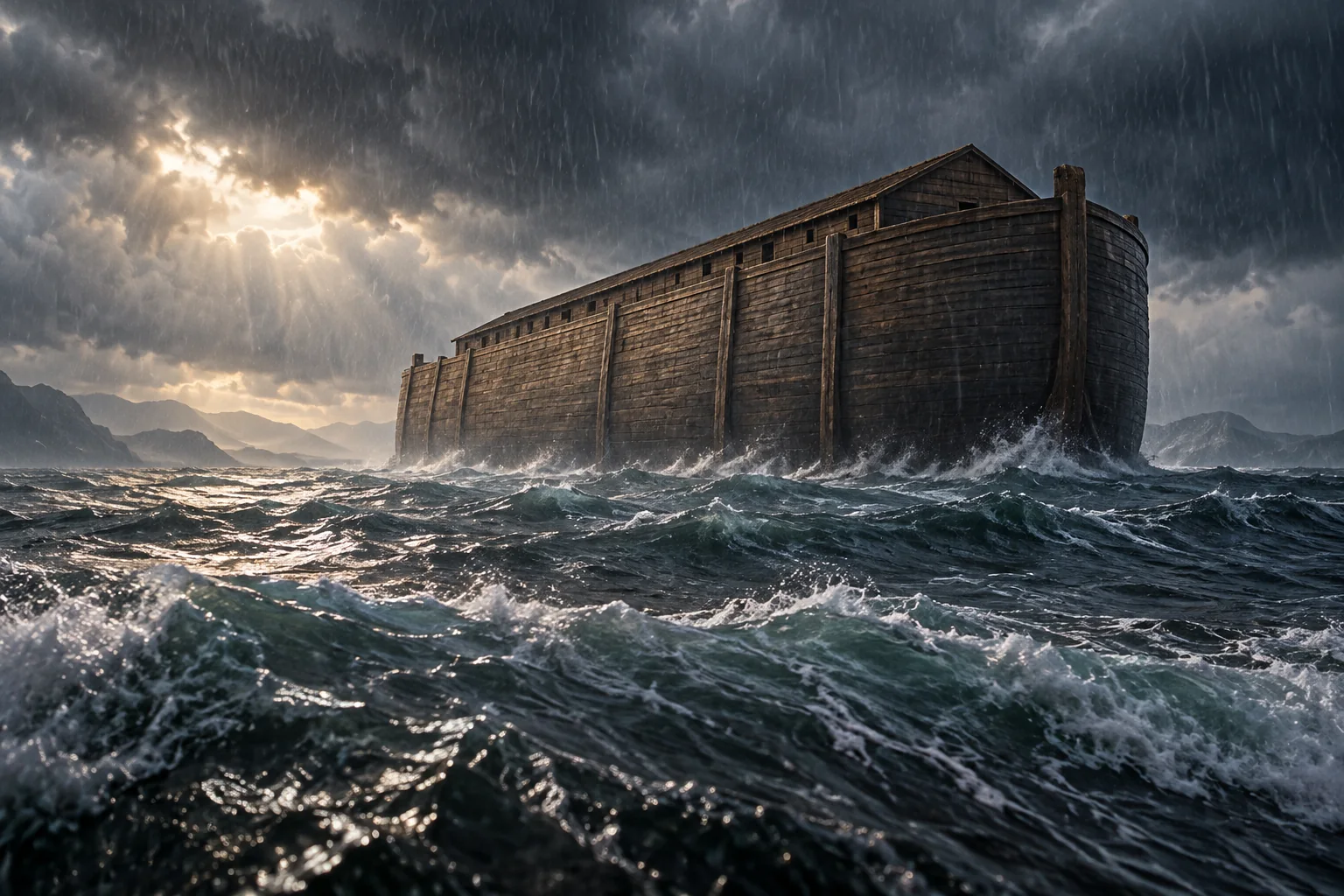 Beeld bij Genesis 7: de ark op het water