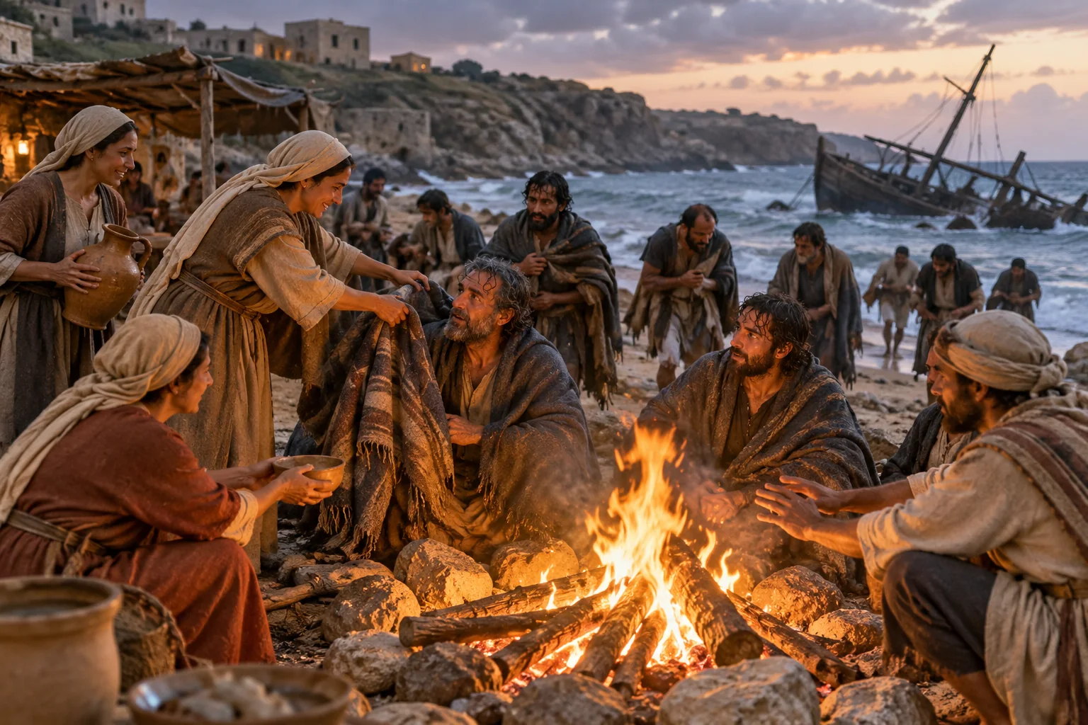 Beeld bij Handelingen 28: Een warm vuur op Malta