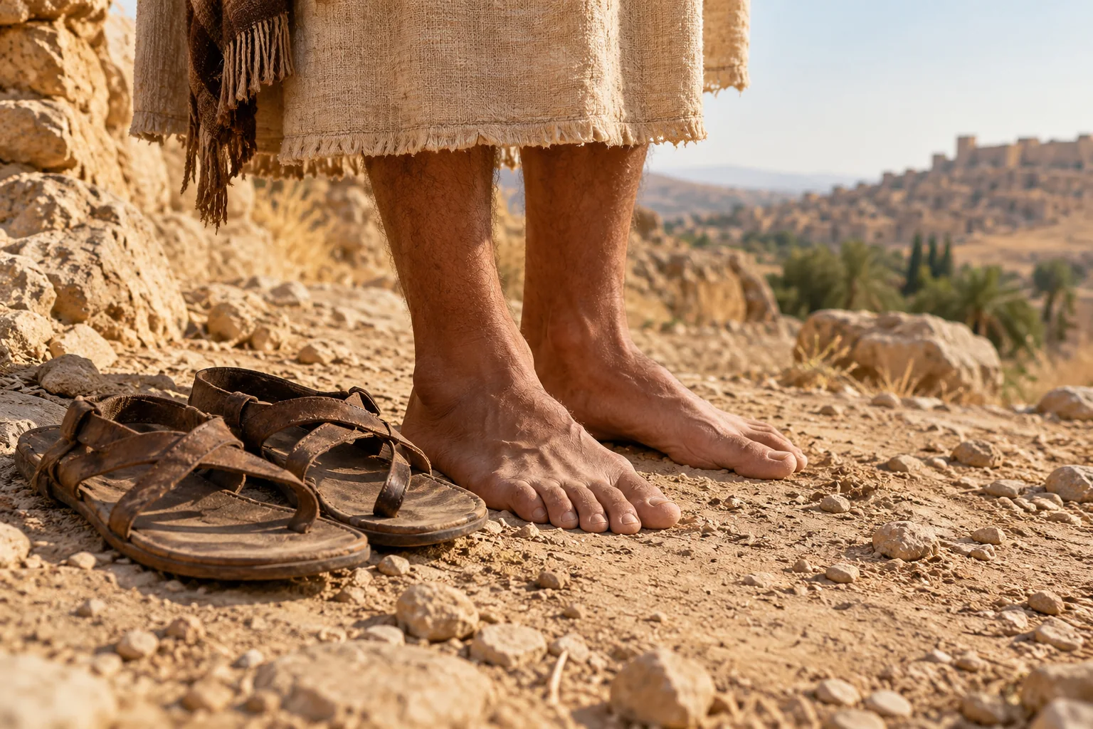 Beeld bij Jesaja 20: De sandalen uitgedaan als teken