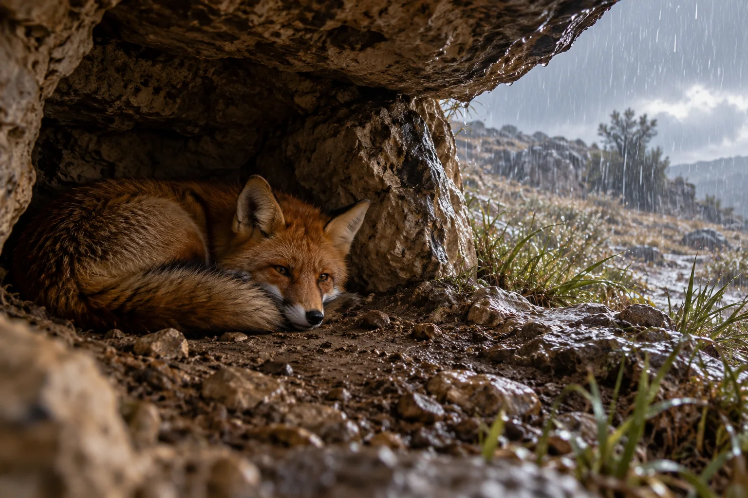 Beeld bij Job 37: De dieren trekken zich terug in hun holen
