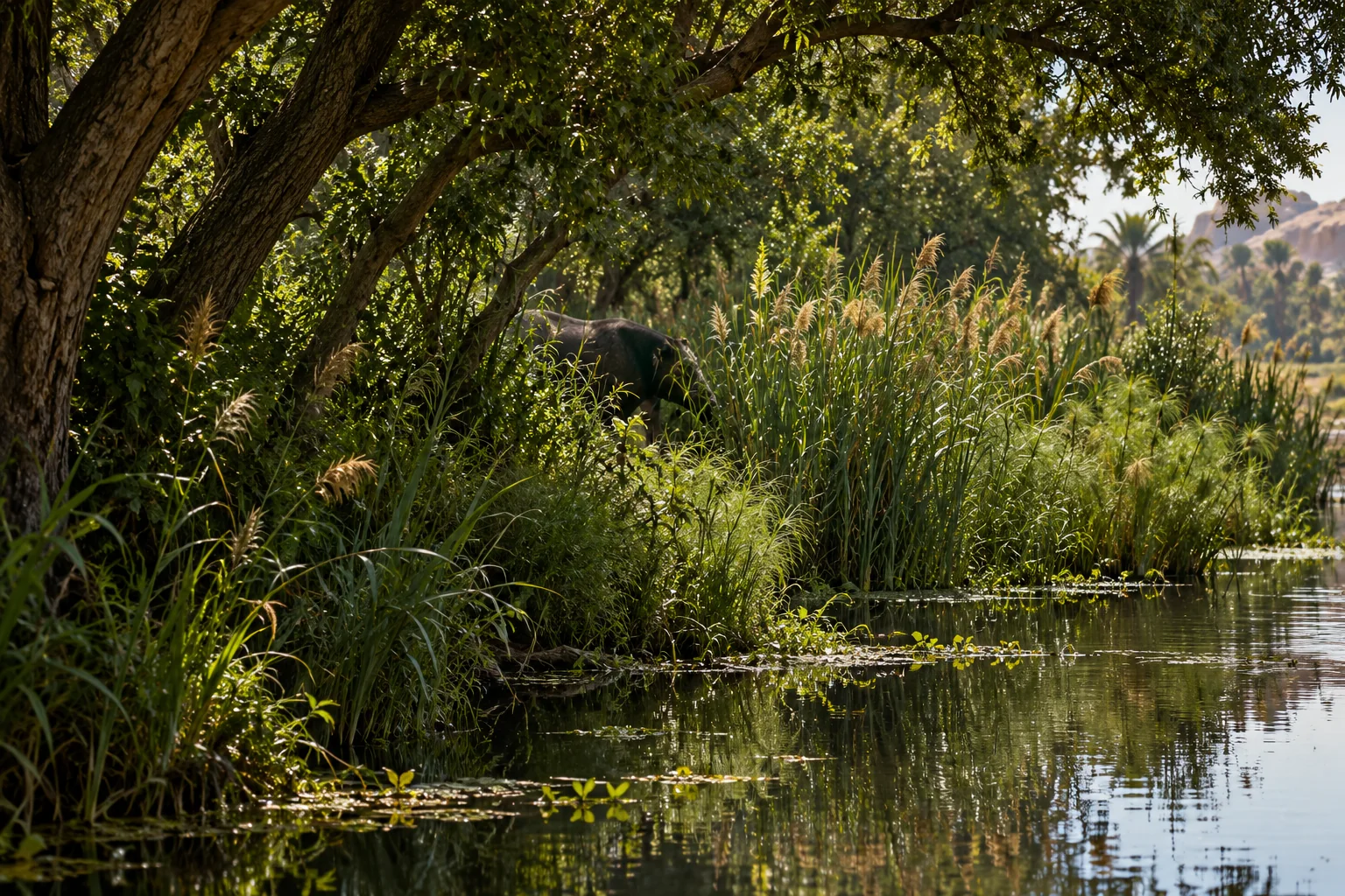 Beeld bij Job 40: Beeldspraak: beschutting tussen riet en moeras