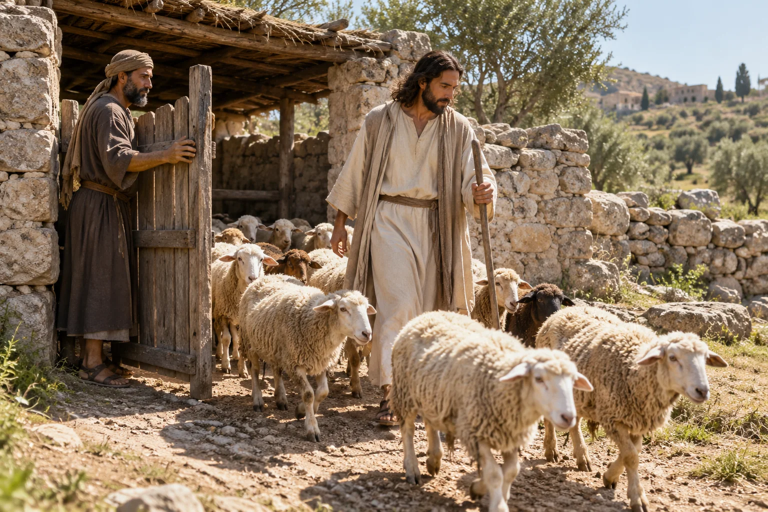 Beeld bij Johannes 10: De schapen volgen de stem