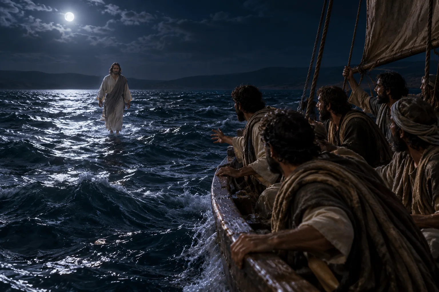 Beeld bij Johannes 6: Jezus komt over het meer