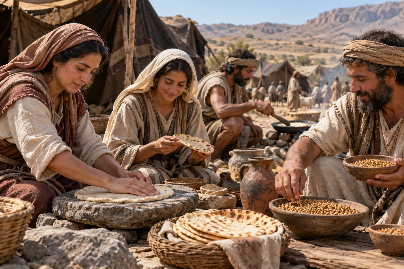 Beeld bij Jozua 5: Eten van het koren van Kanaän