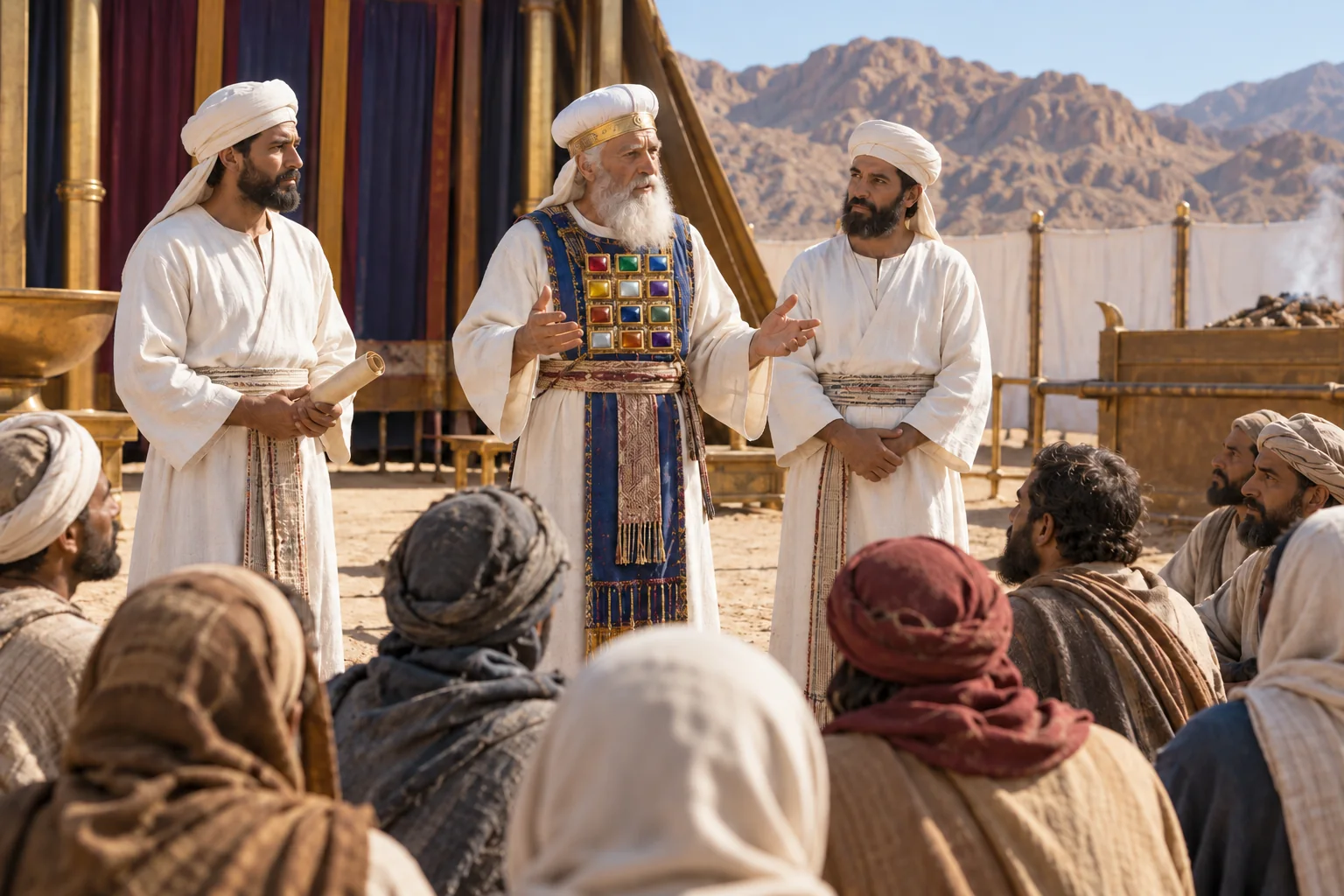 Beeld bij Leviticus 10: De priesters onderwijzen de inzettingen