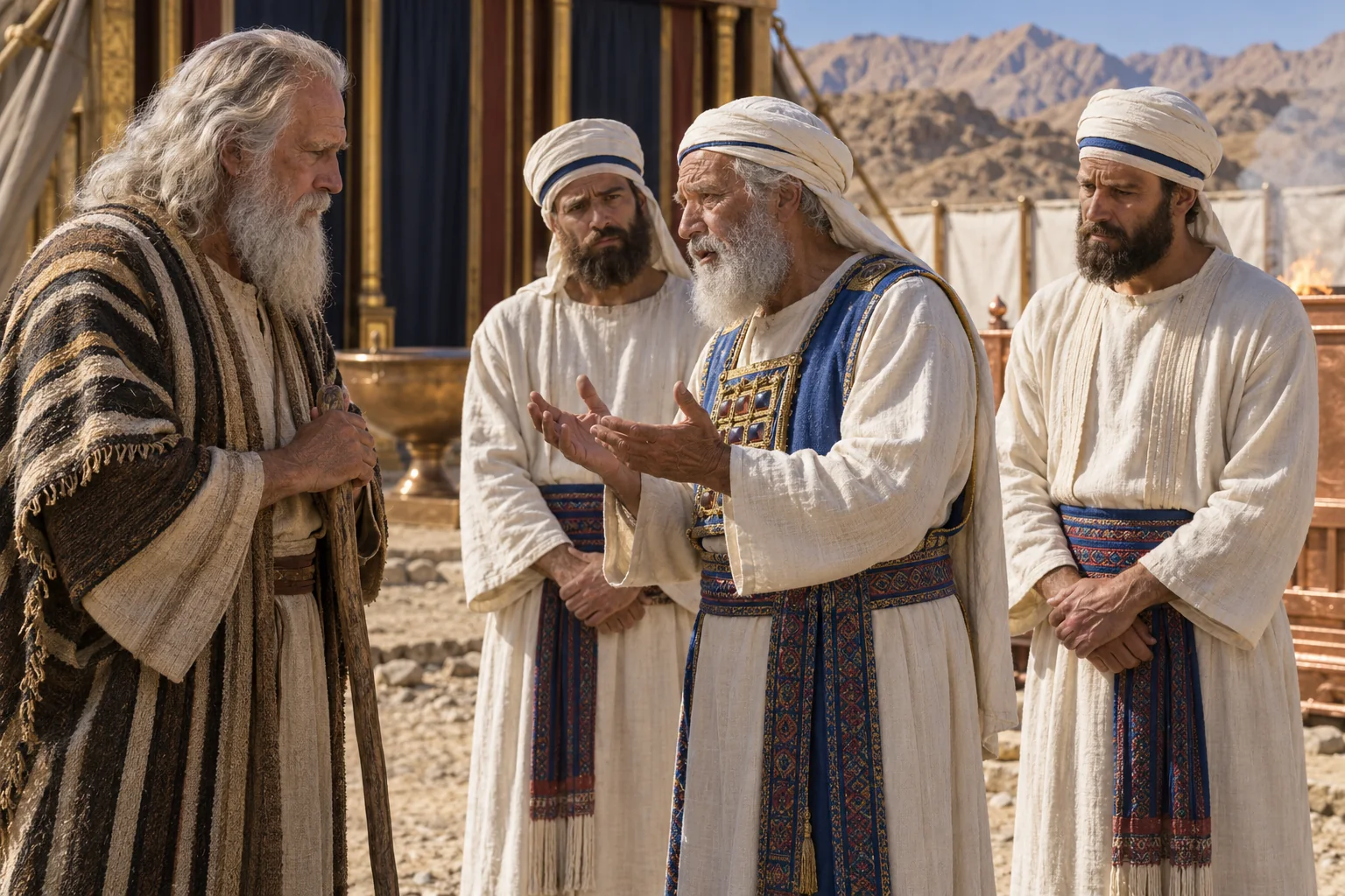 Beeld bij Leviticus 10: Aäron verklaart zijn verdriet aan Mozes