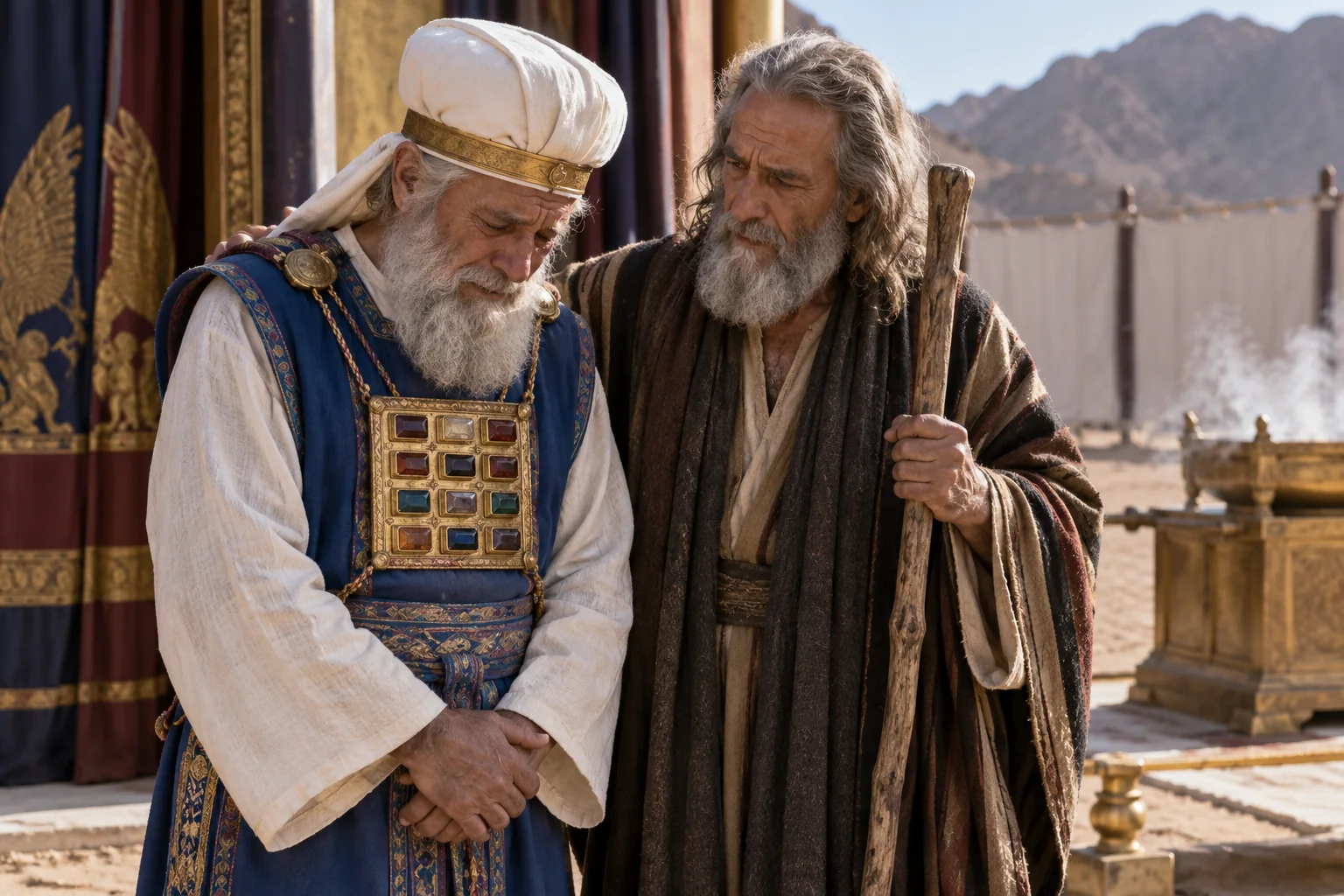Beeld bij Leviticus 10: Aäron zwijgt na het verlies van zijn zonen