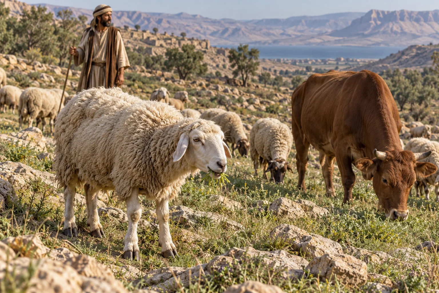 Beeld bij Leviticus 11: Herkauwende dieren met gespleten hoeven