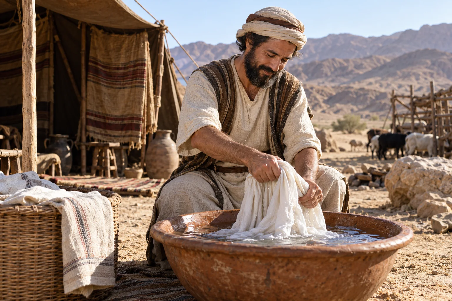 Beeld bij Leviticus 13: Na onderzoek worden de kleren gewassen