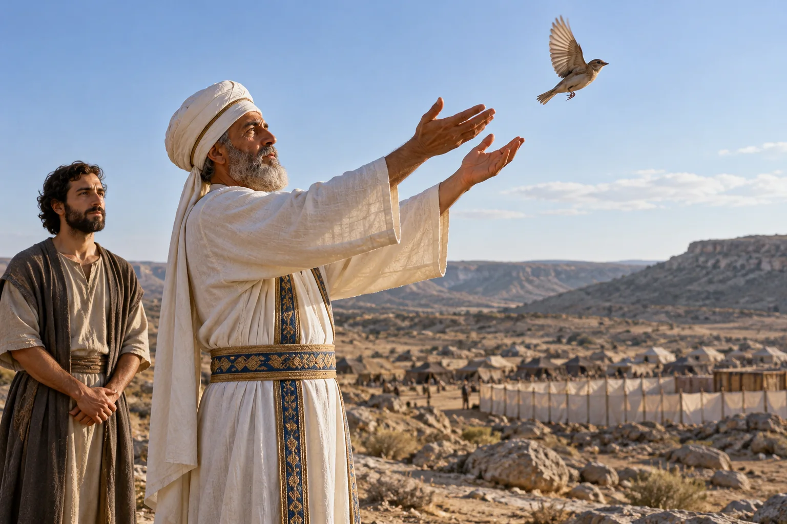 Beeld bij Leviticus 14: De levende vogel wordt vrijgelaten