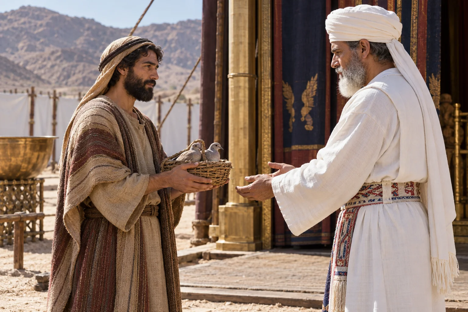 Beeld bij Leviticus 15: Twee duiven na de dagen van reiniging