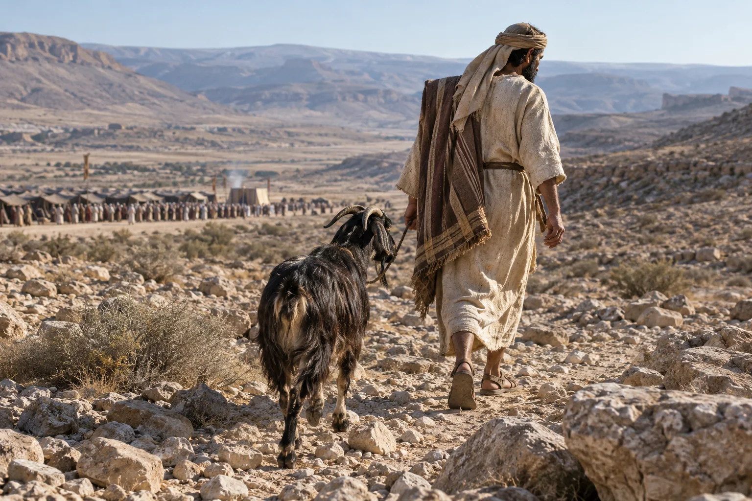 Beeld bij Leviticus 16: De bok wordt naar de woestijn geleid