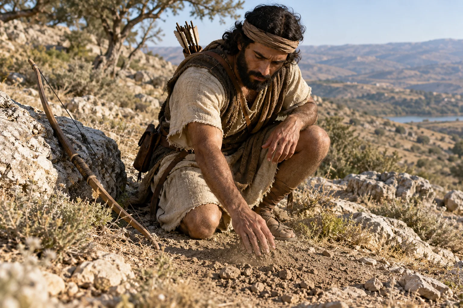 Beeld bij Leviticus 17: De jager bedekt de plaats met stof