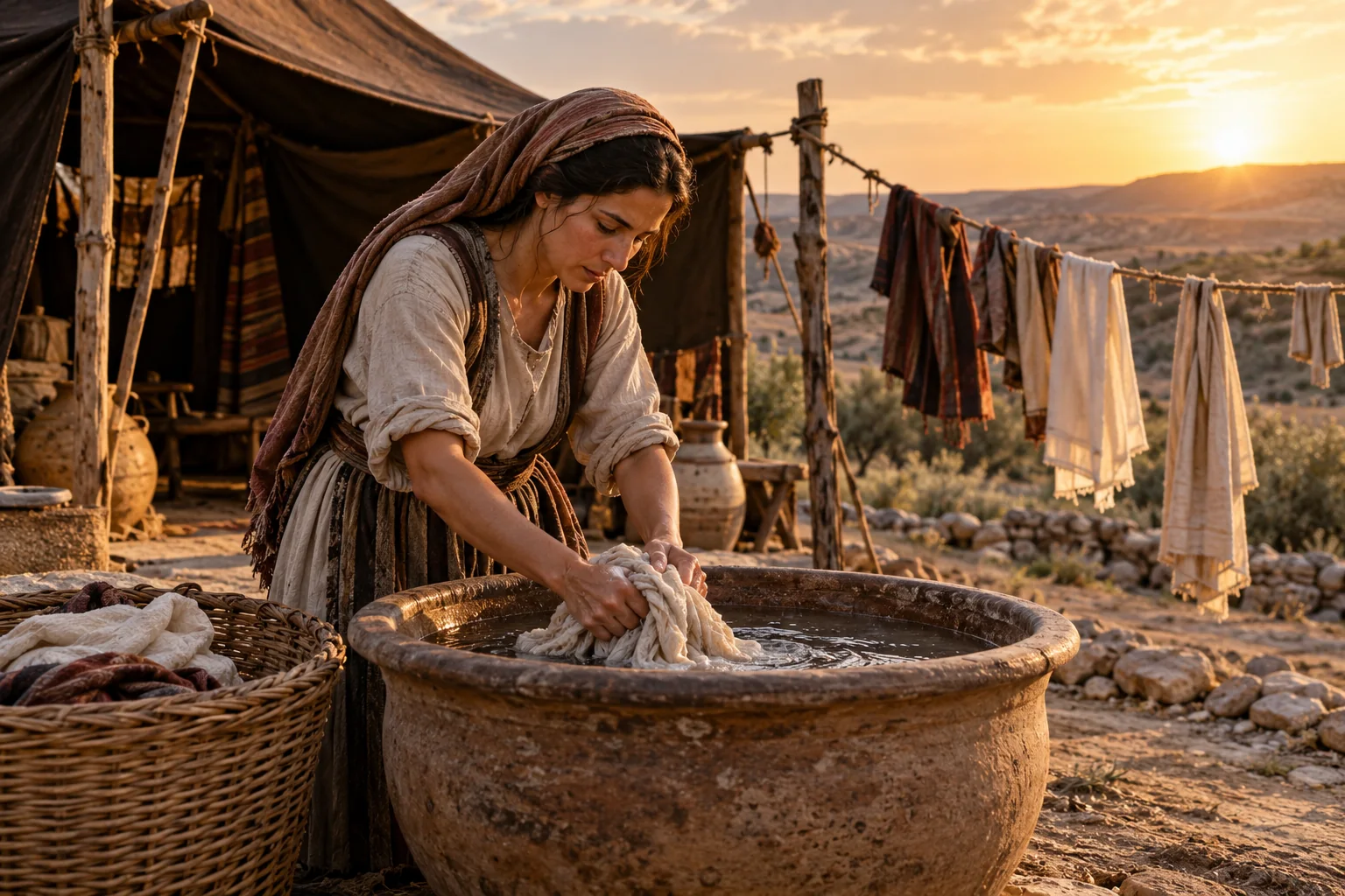Beeld bij Leviticus 17: Kleding wordt gewassen tot de avond