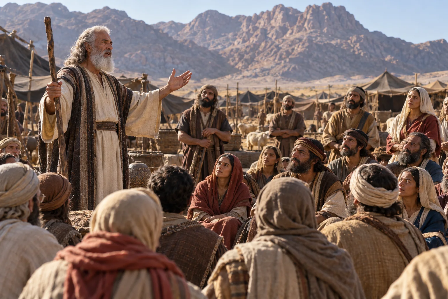 Beeld bij Leviticus 18: Mozes spreekt Israël toe over Gods geboden