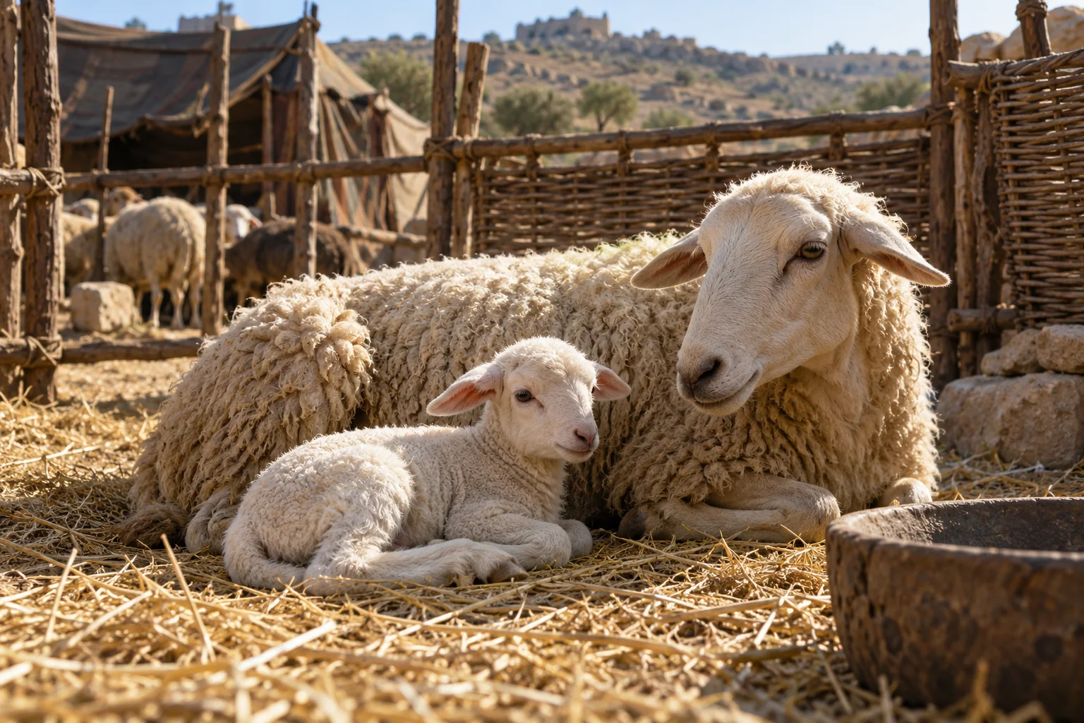 Beeld bij Leviticus 22: Een pasgeboren lam blijft bij zijn moeder