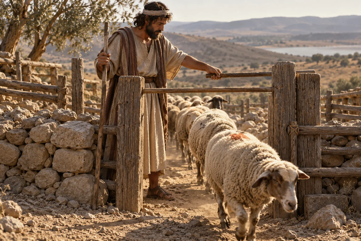 Beeld bij Leviticus 27: De kudde gaat onder de roede door