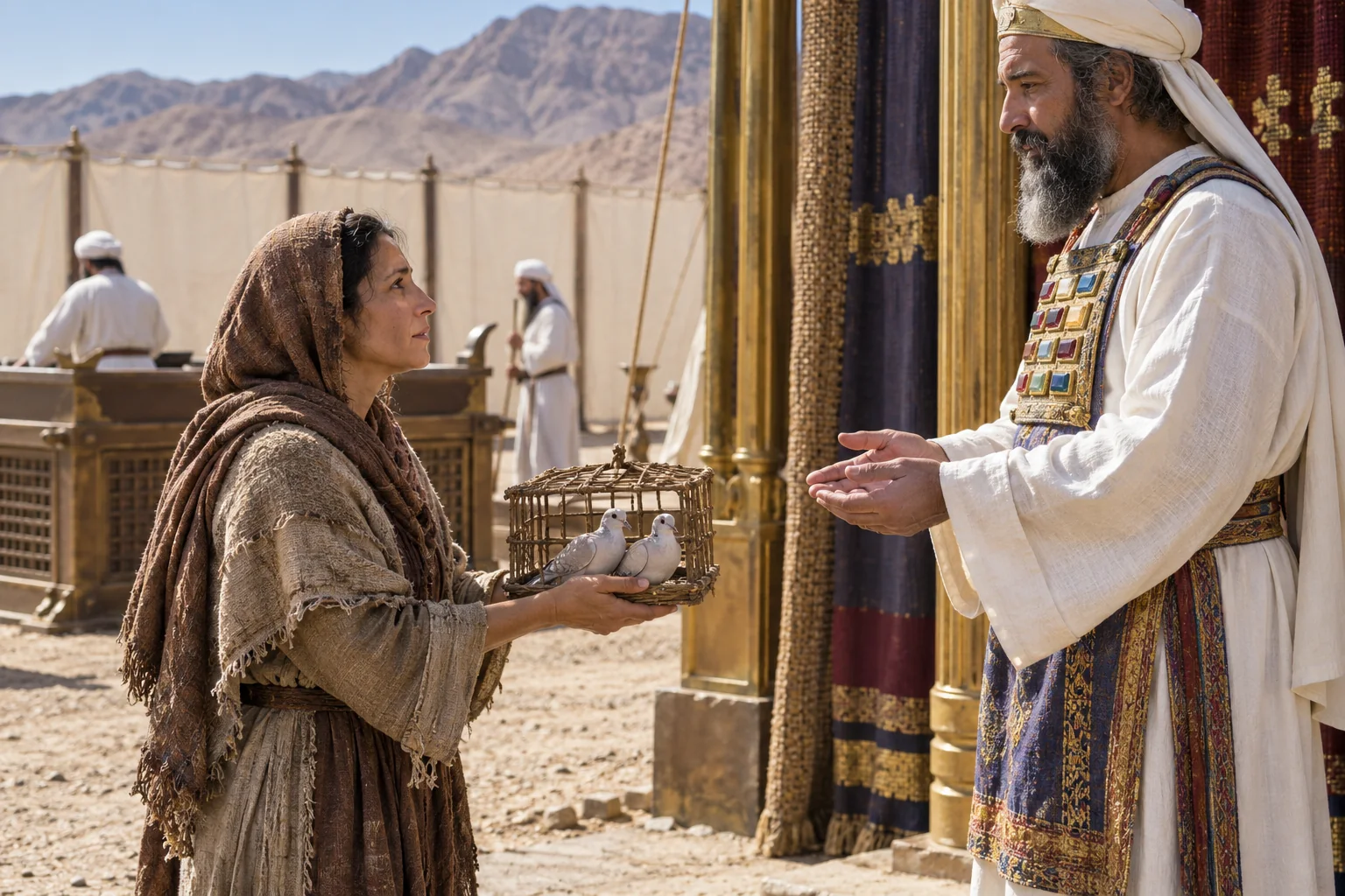 Beeld bij Leviticus 5: Twee duiven als offer van een arme