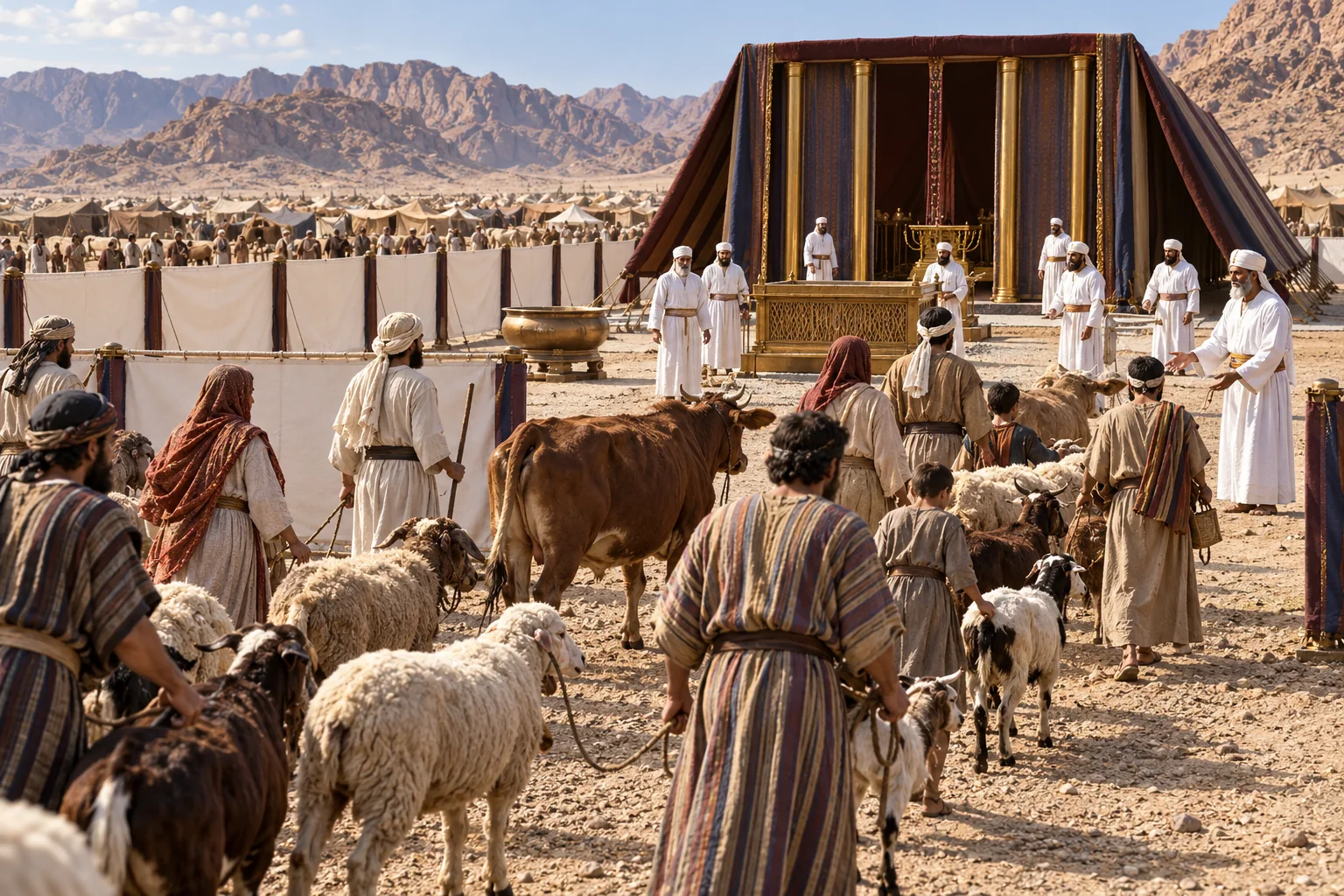 Beeld bij Leviticus 9: Het volk komt bij de ontmoetingstent
