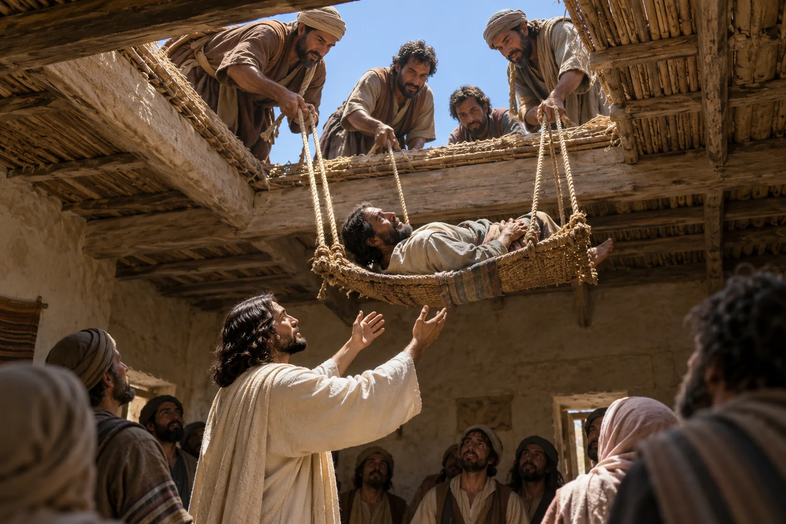 Beeld bij Markus 2: Door het dak naar Jezus