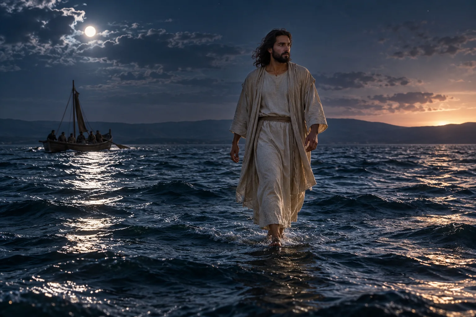 Beeld bij Mattheus 14: Jezus wandelt op het meer