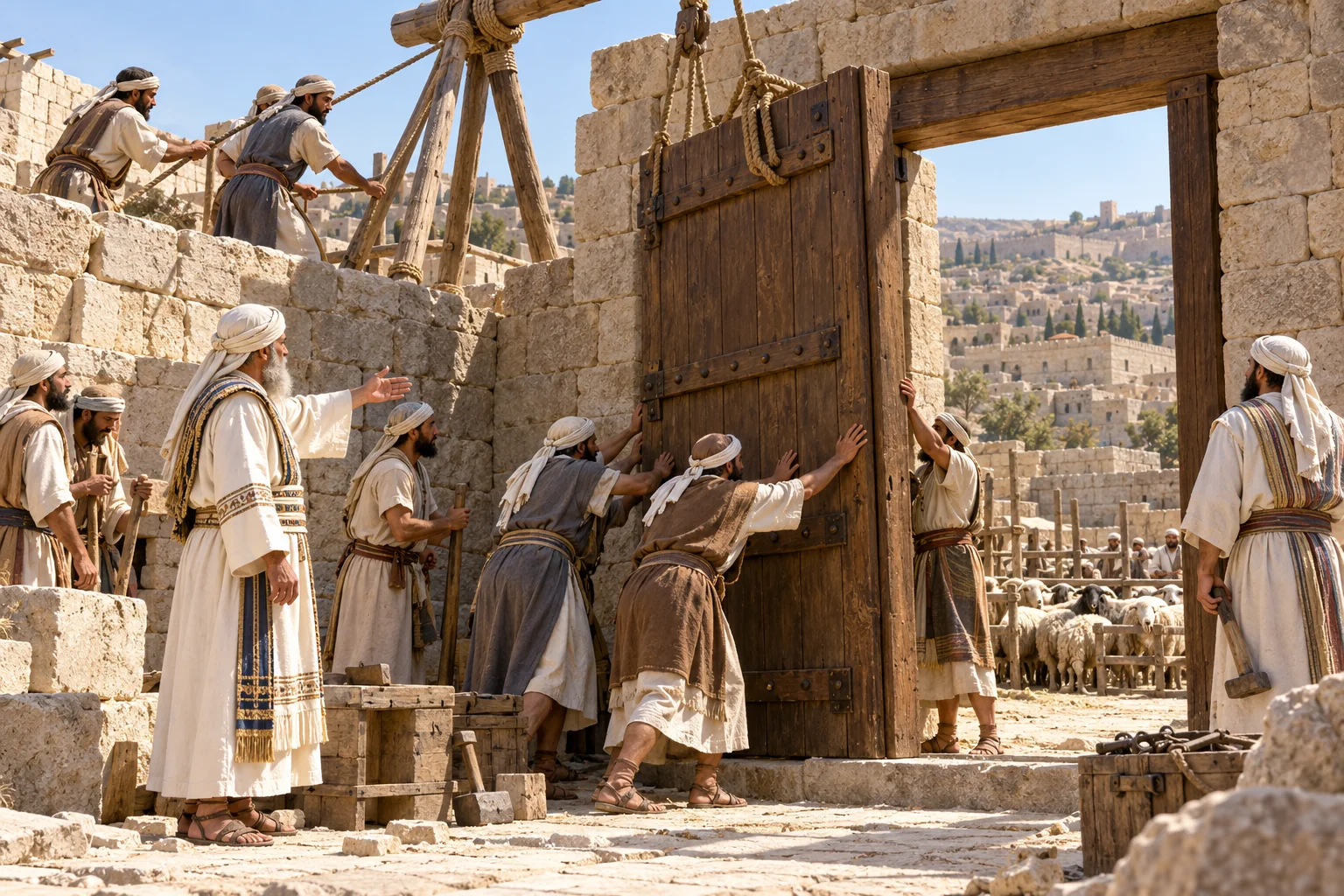 Beeld bij Nehemia 3: De priesters bouwen de Schaapspoort