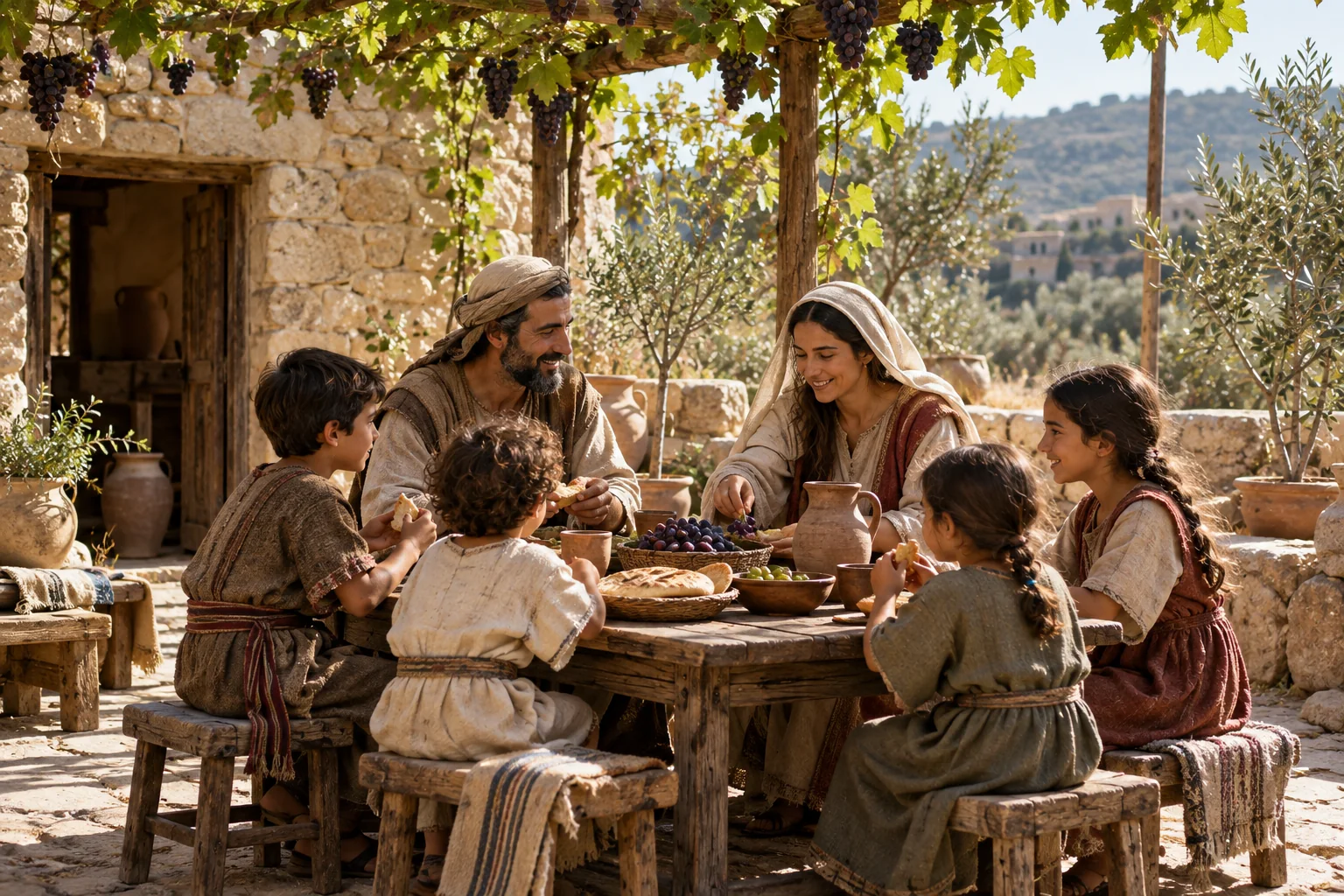 Beeld bij Psalmen 128: Kinderen rondom de tafel