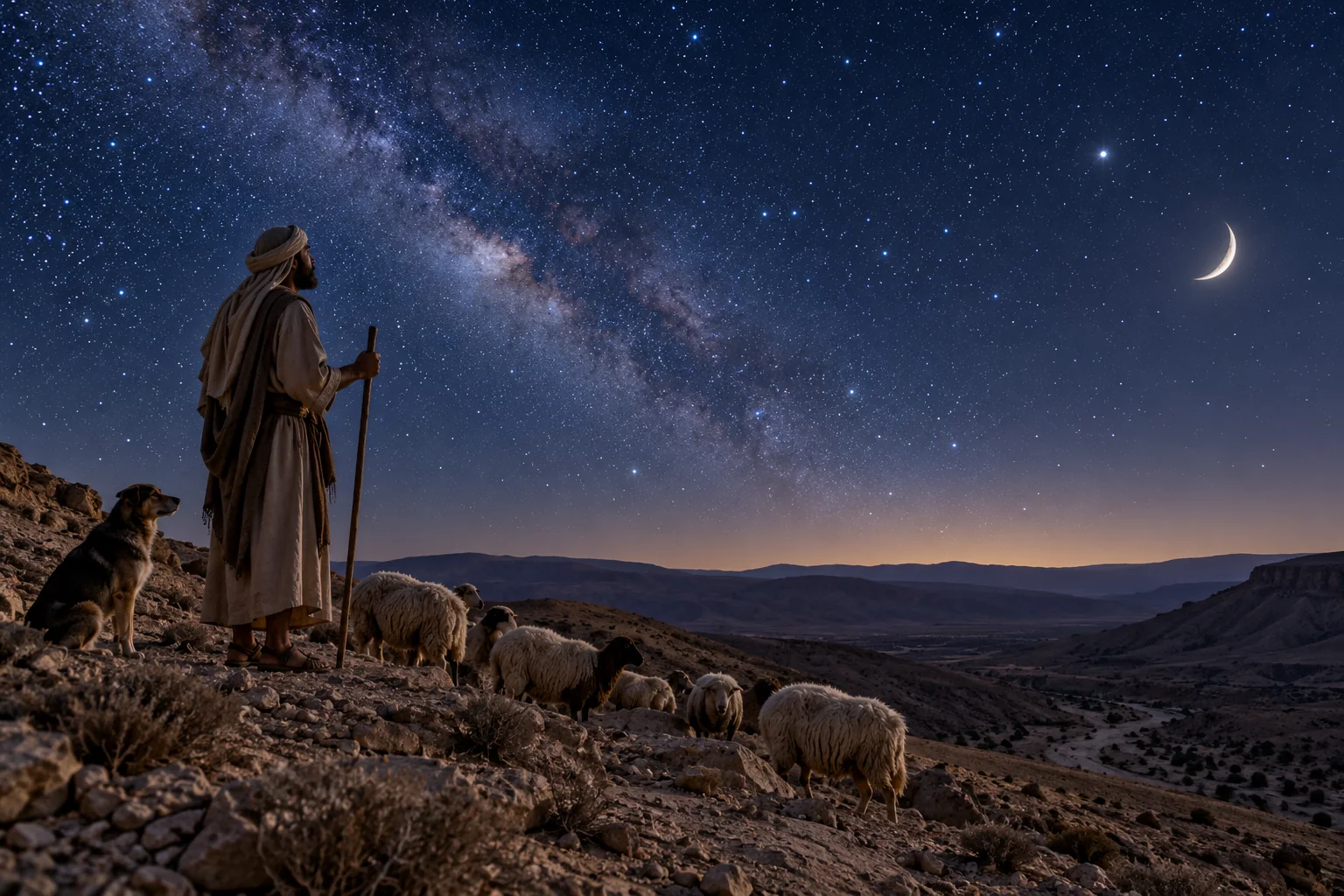 Beeld bij Psalmen 136: Maan en sterren in de nacht
