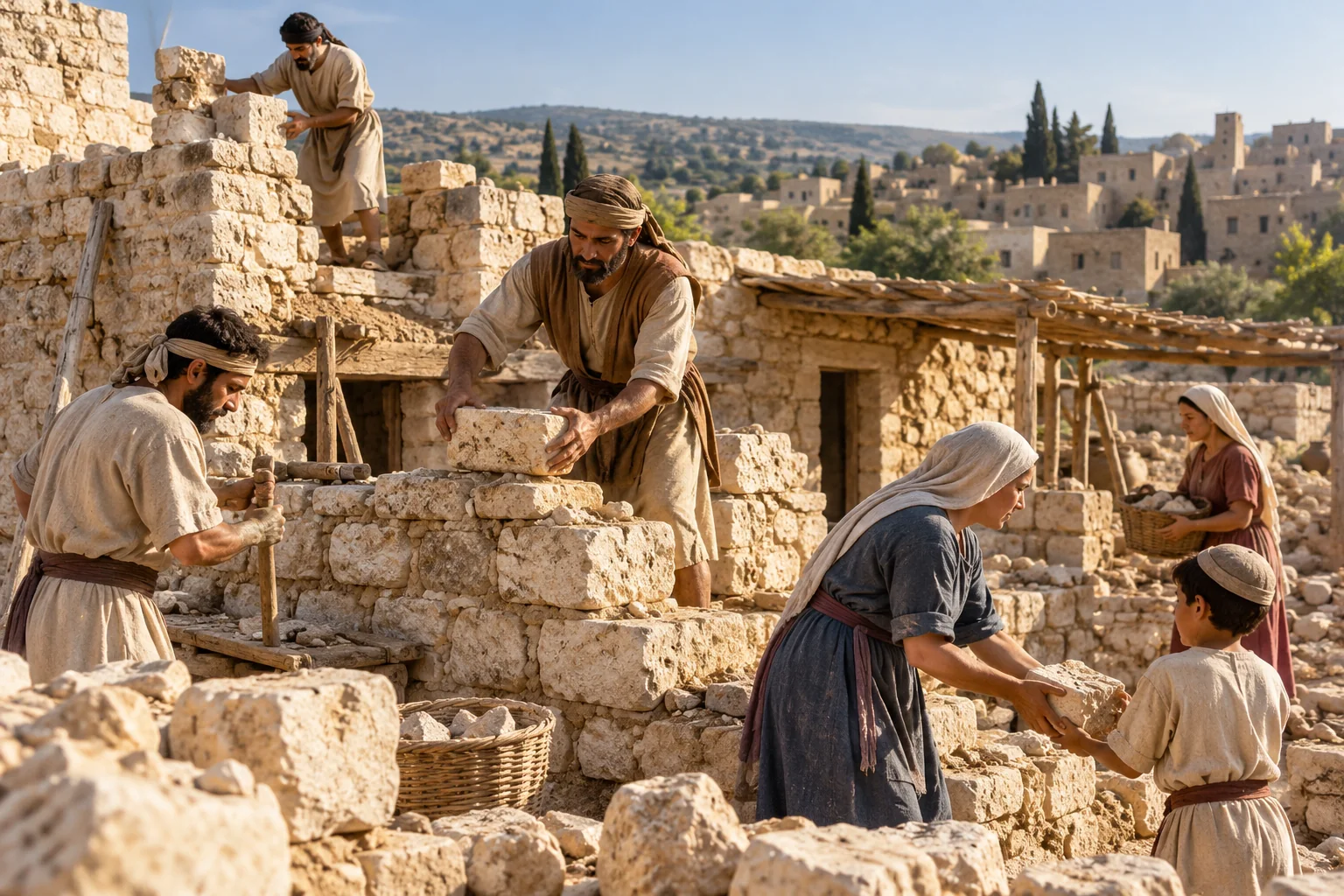 Beeld bij Psalmen 147: Jeruzalem wordt herbouwd