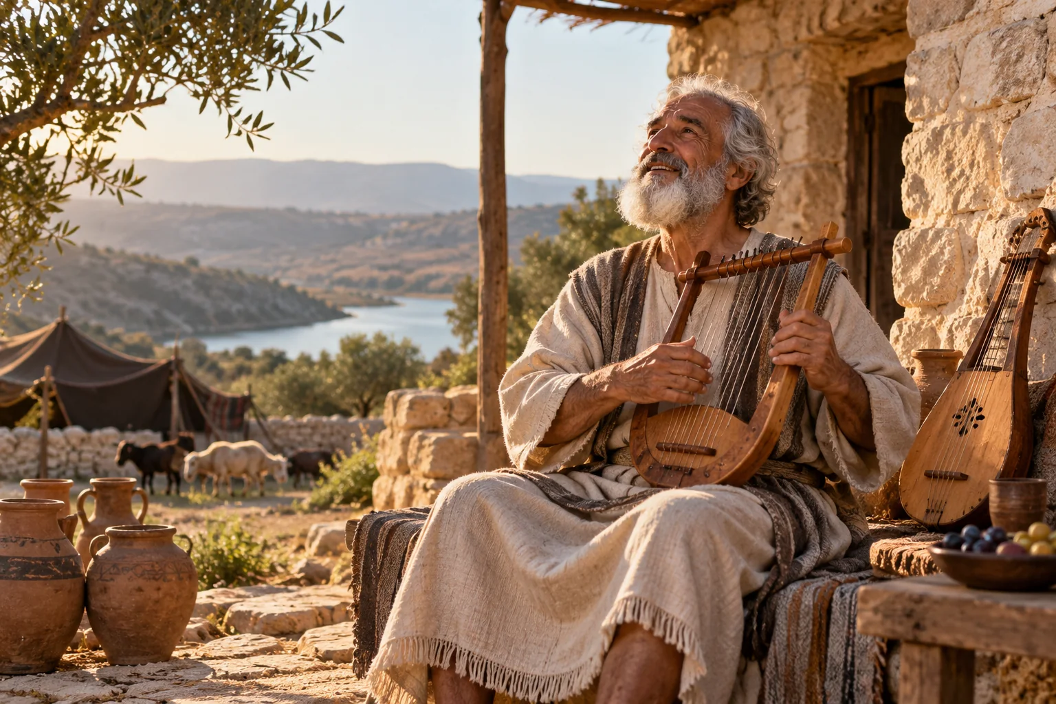 Beeld bij Psalmen 71: God prijzen met luit en harp