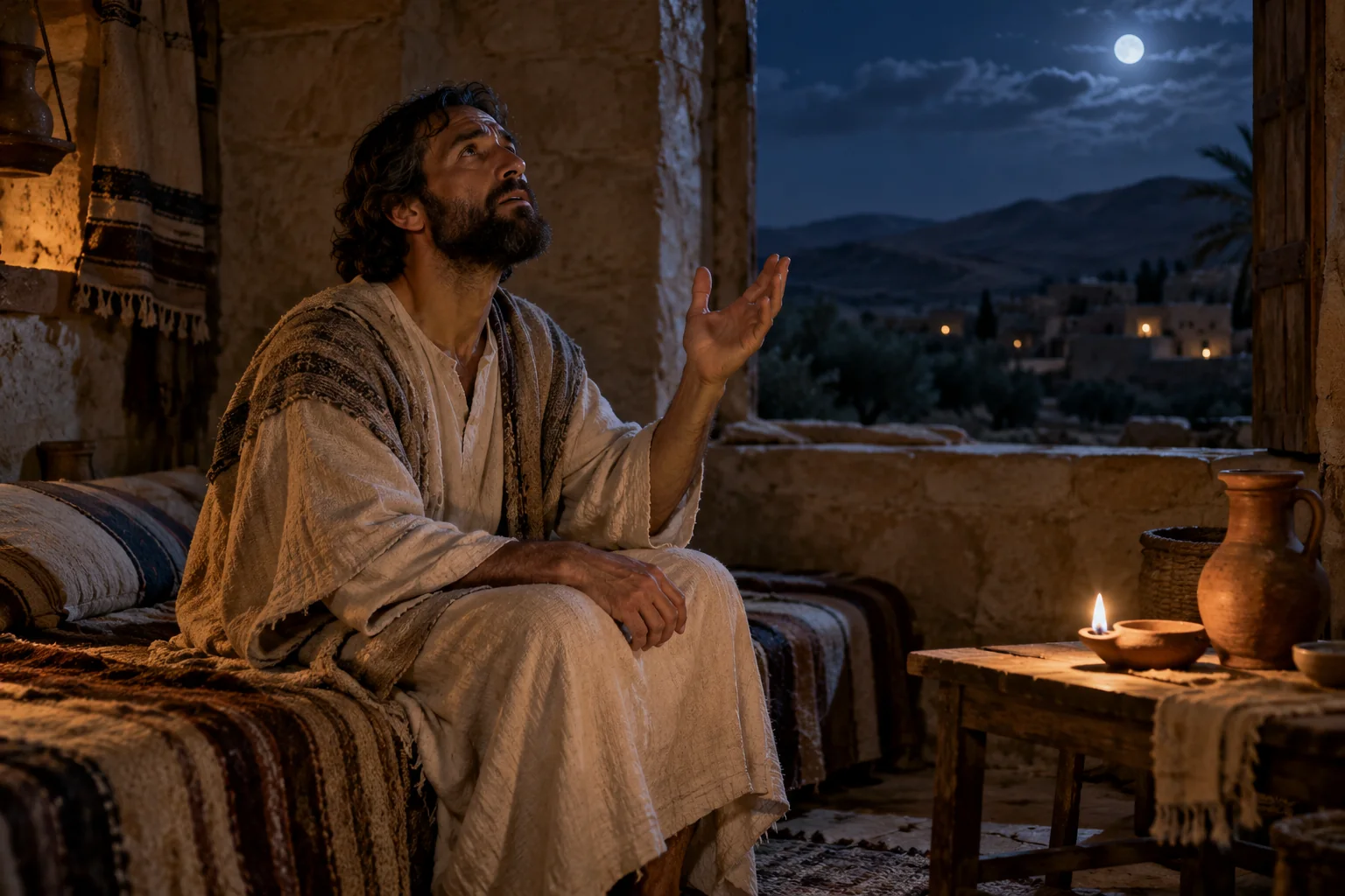 Beeld bij Psalmen 77: Een hand uitgestrekt in de nacht