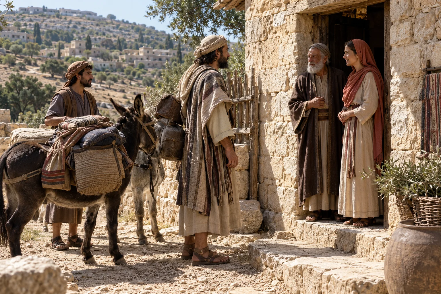 Beeld bij Richteren 19: De Leviet komt naar Bethlehem om te spreken.